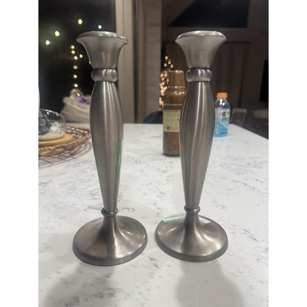 Restoration Hardware Silverplate London Vault Candlestick Set, 8.5" High
